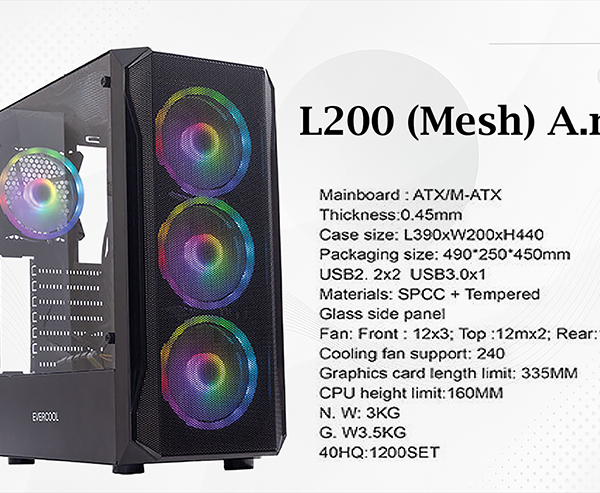 کیس گیمینگ EVERCOOL L200 (Mesh) A.RGB