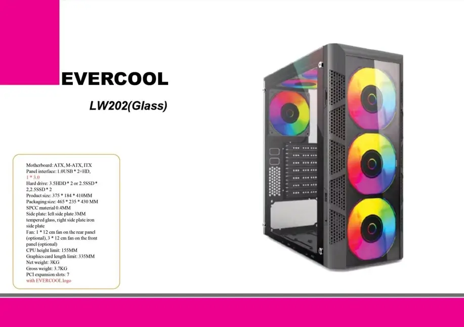 کیس Evercool-LW202 چهار فن Argb